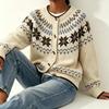 Women's 2026 Autumn/Winter Jacquard Knit Round Neck Snowflake Cardigan Sweater with Horn Buttons