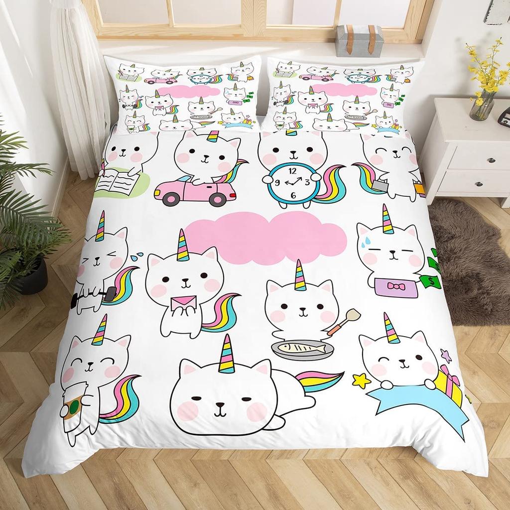 Rainbow Unicorn Quilt Cover Charming Dreamy Horse Comforter Cover Cartoon Little Unicorn Bed Cover Kit Single Size For Girl Teen Kawaii Gifts
