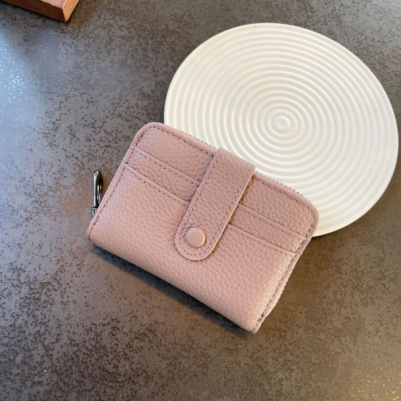 First-layer Cowhide Organ Multi-card Card Bag Women's Cover Zipper Change Purse Leather ID Clip Short