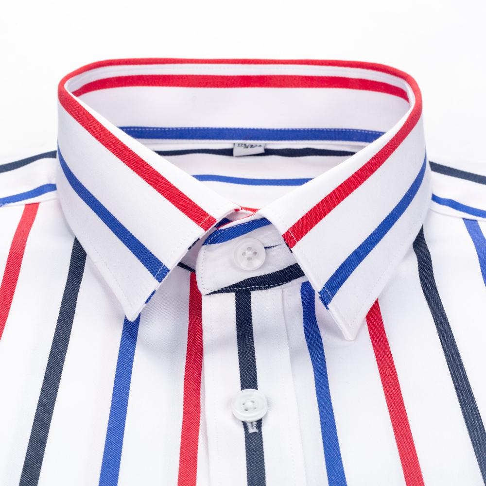 Men's Color Block Striped Wrinkle-Resistant Dress Shirt Long-Sleeve Regular-fit Hidden Button Collar Pocketless Casual Pure Cotton Shirts