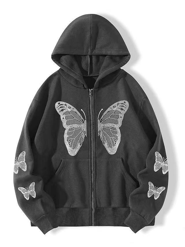 

Осенняя уличная одежда Y2K, большие толстовки на молнии с готическим принтом бабочки в готическом стиле и принтом E-girl, толстовки 90-х годов, пальто, толстовки S