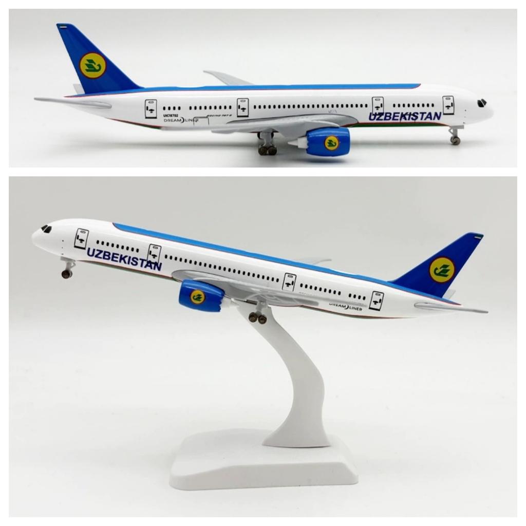 Maßstab 1/400 Statisches Spielzeugflugzeug Diecast 20CM Simulationslegierung Usbekistan B787 Passagierflugzeugmodell Heimdekoration Ausstellung