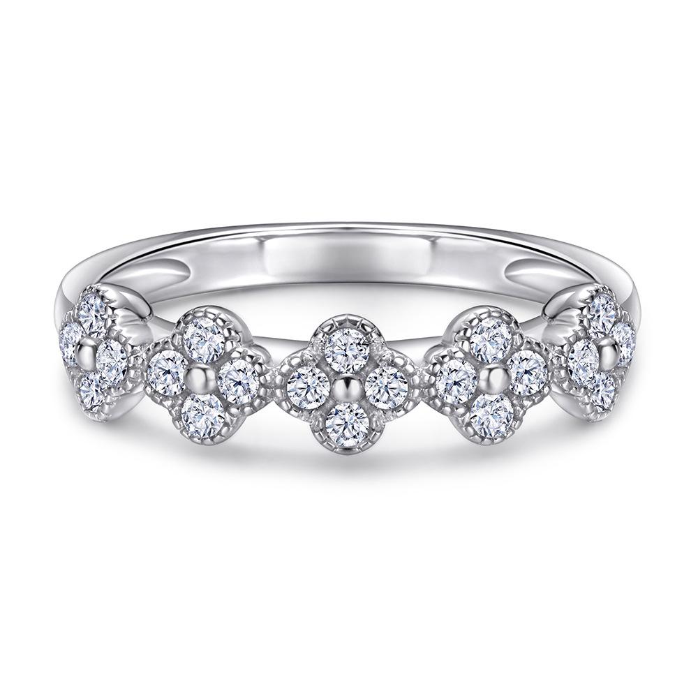 Women's 3-Piece 925 Silver Jewelry Set: Four-Leaf Clover Necklace, Flower Zircon Earrings, Sterling Silver Ring