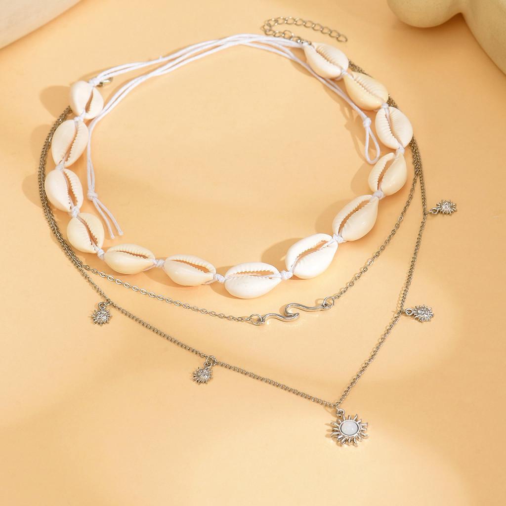 Summer Beach Shell Pendant Necklace Multilayer Alloy Boho Jewelry For Women