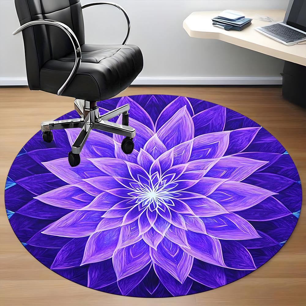 1pc Purple Lotus Chair Carpet for Office, Round Non-Slip Durable Large Size Office Carpet, Suitable for Office, Beautiful Decoration
