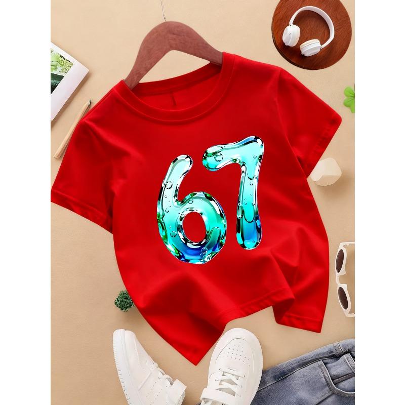 European Sizes 1pc, Summer Casual Girls' Round Neck Short-Sleeved T-Shirt, Soft, Skin-Friendly, Fashionable, Versatile, Cute, Fun