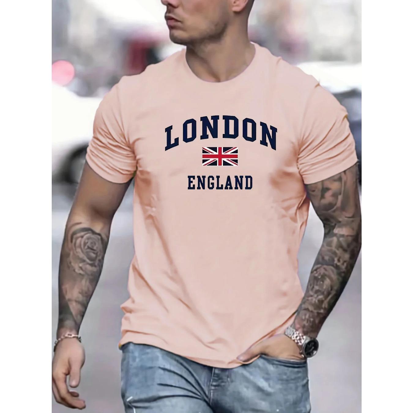 

Літні чоловічі футболки з 100% чистої бавовни, повсякденного вільного крою, великих розмірів, з принтом у лондонському стилі, з круглим вирізом та короткими рукавами L