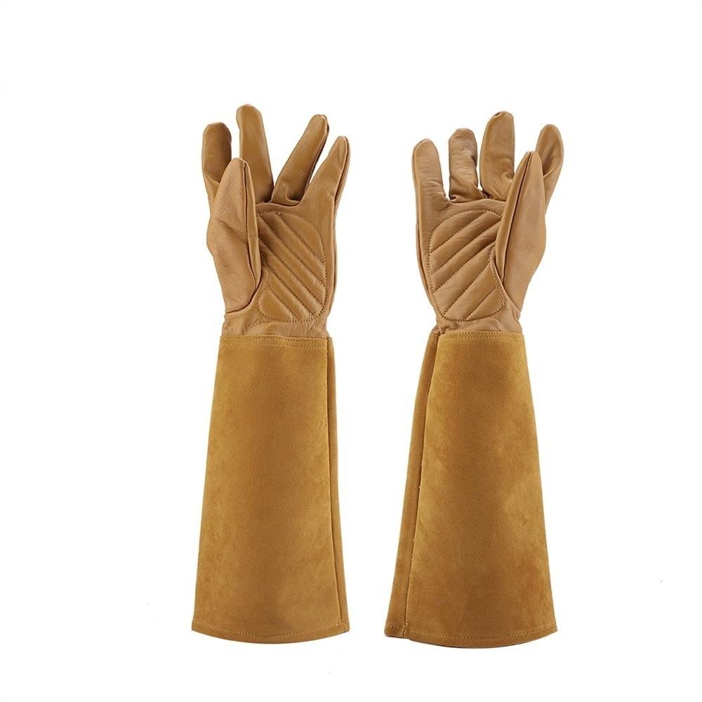 

1 Pair Leather Gardening Gloves Puncture Proof Long Gauntlets Puncture Resistant Gloves Gardening Brown-S
