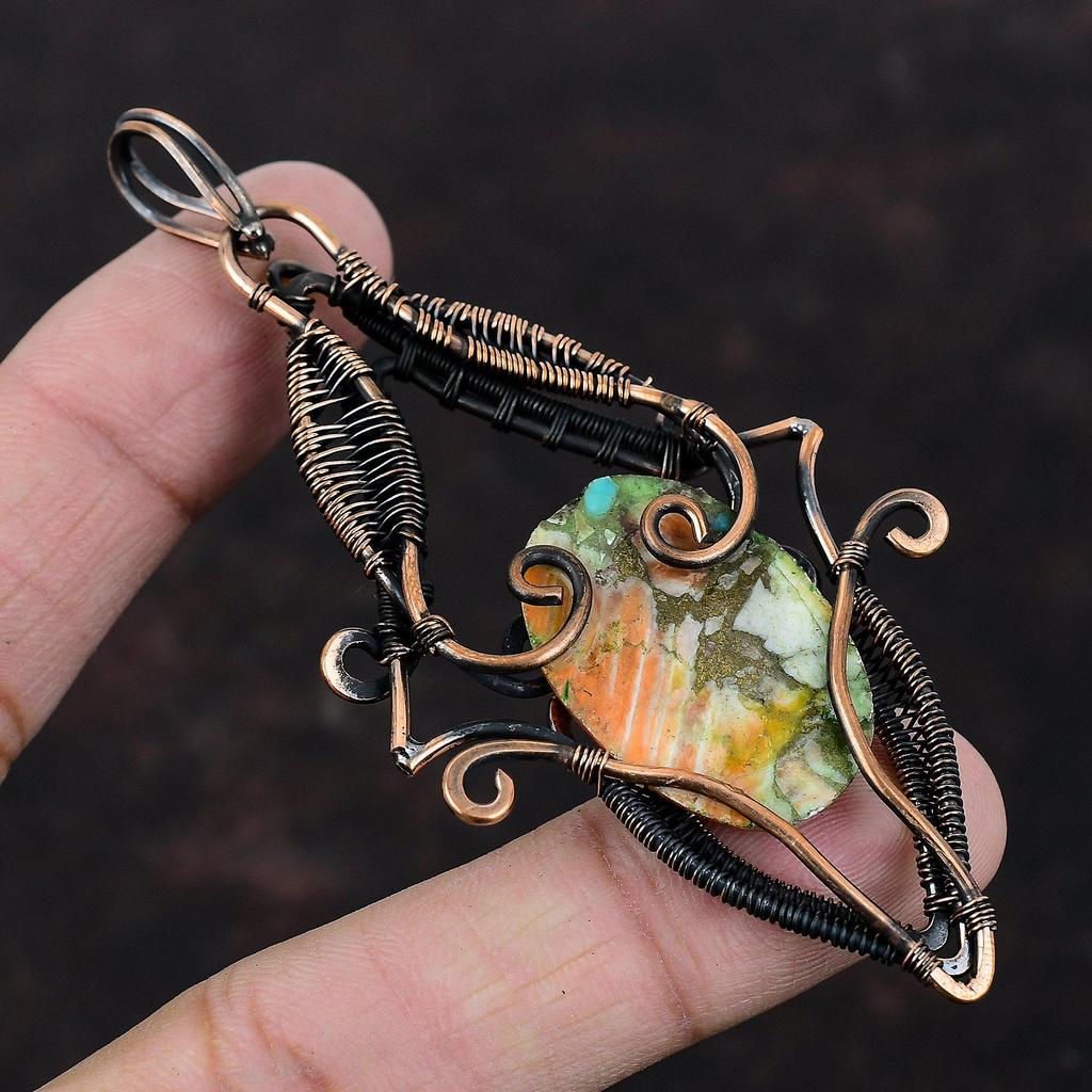 Spiny Oyster Copper Turquoise Pendant Copper Wire Wrapped Pendant Handmade Jewelry Original Gemstone Pendant Copper Jewelry Gift For Mother