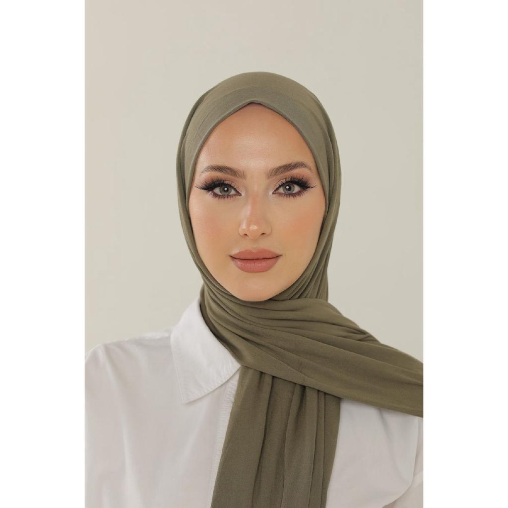 Șal negru din bumbac pieptănat de lux - șal hijab din lycra din jerseu pentru femei