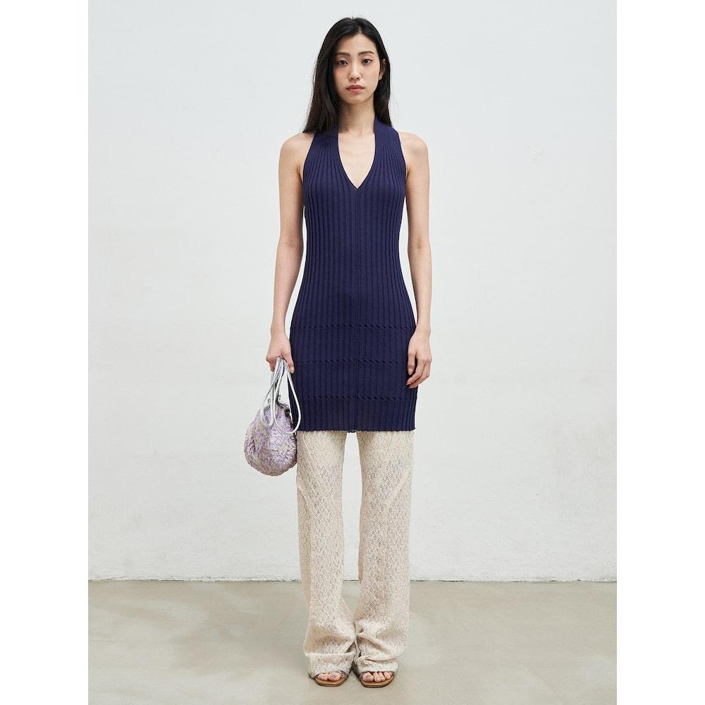 Anggae Crafted Rib Halter Dress Navy