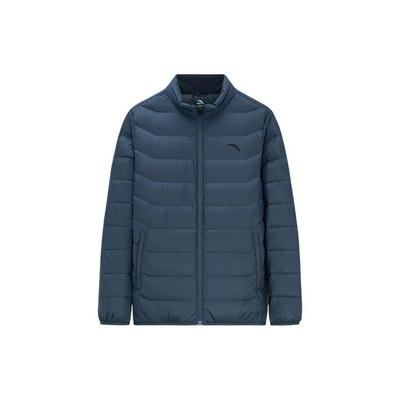 Série de Formation Complète Couleur Unie Fermeture Éclair Col Montant Veste en Duvet Chaude Vêtements d'Extérieur pour Homme Bleu Nageoire de Baleine 152347902-4