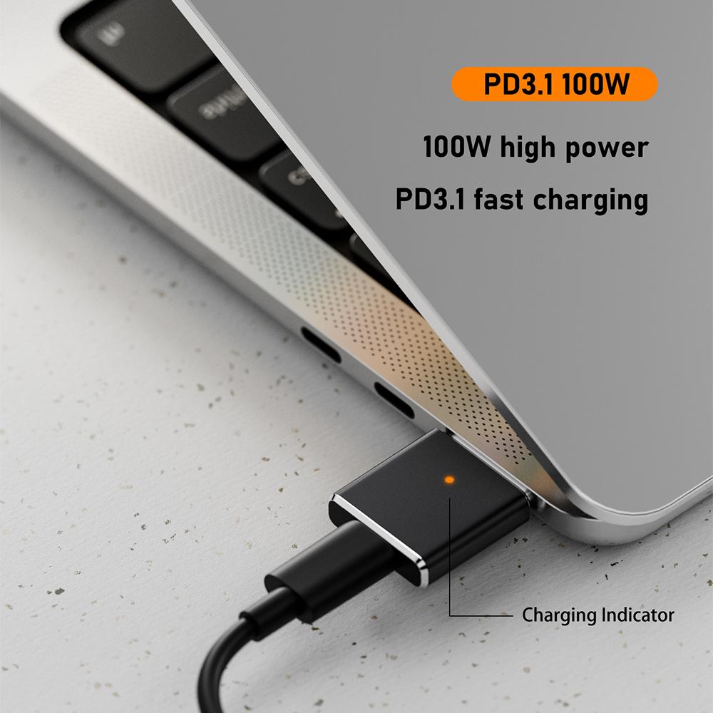 100W USB C To Magnetic 3 Fast Charging Adapter PD3.1 Type-C Female To Magnetic 3 Adapter 5A 20V for MacBook Air/for MacBook Pro