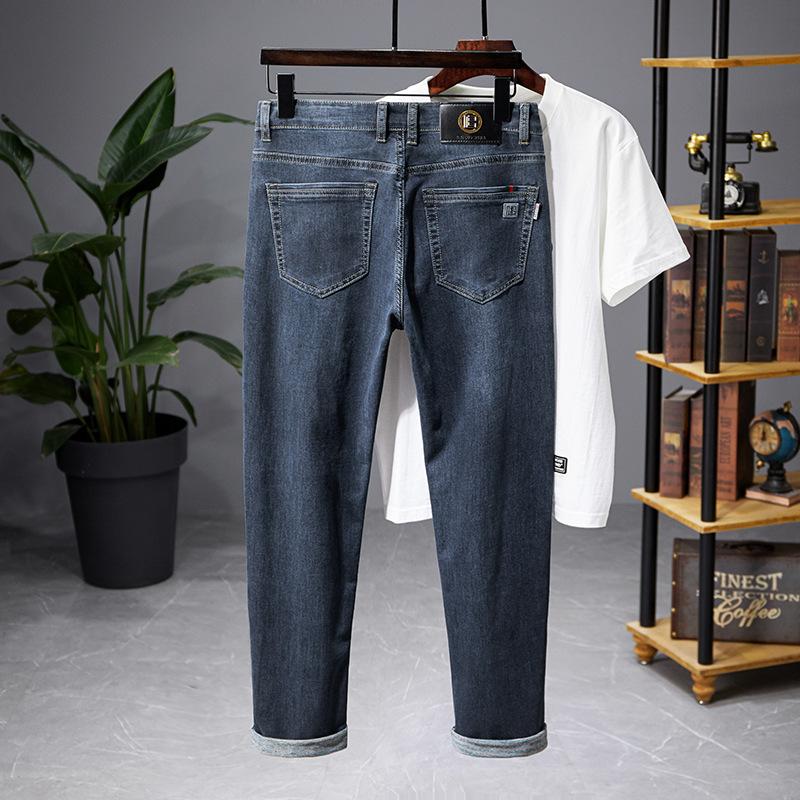 Thick Men's Jeans Spring And Summer Thin Men's Slim Straight Stretch Color Bottom Casual Denim Trousers