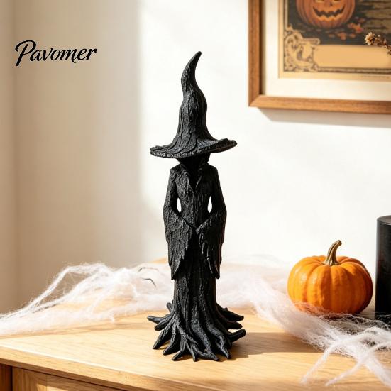 Spooky Resin Statue for Home Decor Halloween Witch Statue, Gothic Tree Figurine, Vintage Mysterious Bark Texture Art Dark Fantasy Ornament Tabletop,
