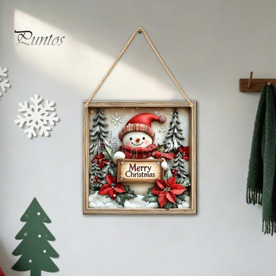 Seasonal Wall Sign Christmas Wooden Hanging Sign, Gnome Snowman Angel Candle 2D Wood Plaque, Xmas Door Hanger Vintage for Home Porch Holiday