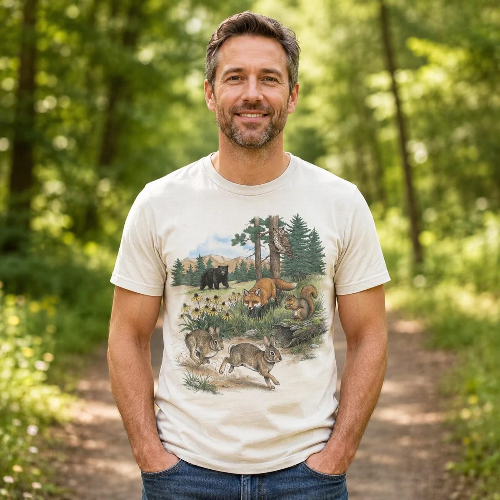 90s Woodland Wildlife Vintage Forest Animal Graphic Tee M