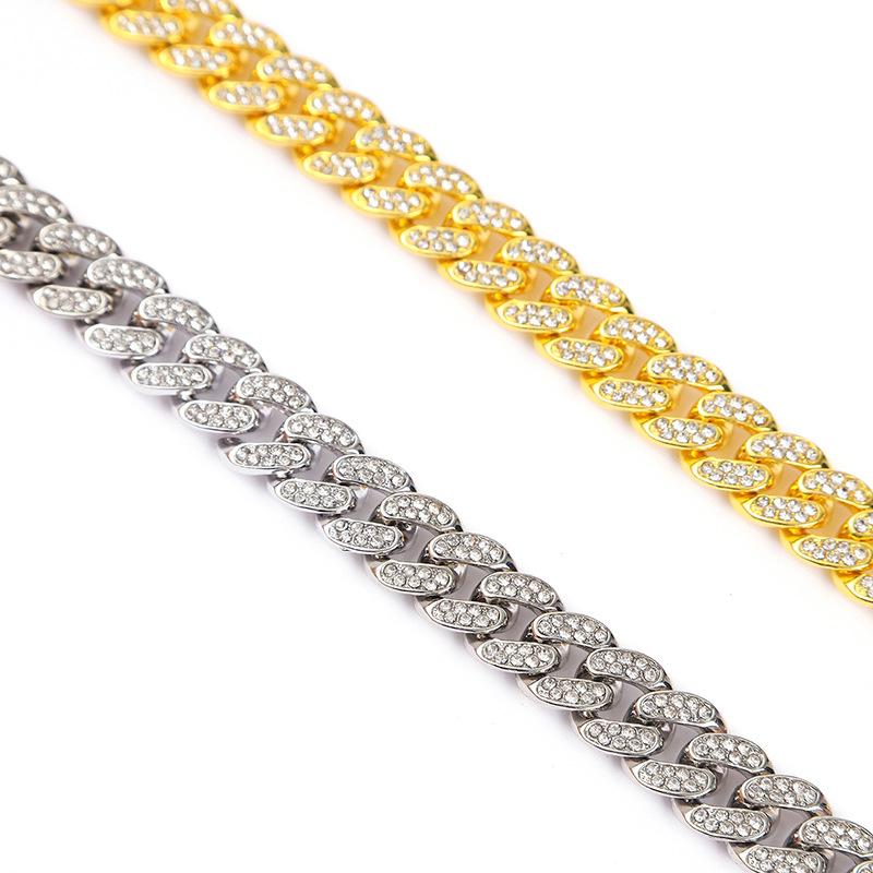 Hip Hop Ankle Chain Accessories, Alloy Lock, Rhinestone Watch Buckle, Full Diamond Chain, European and American Men's Necklace, Women's Oval Diamond