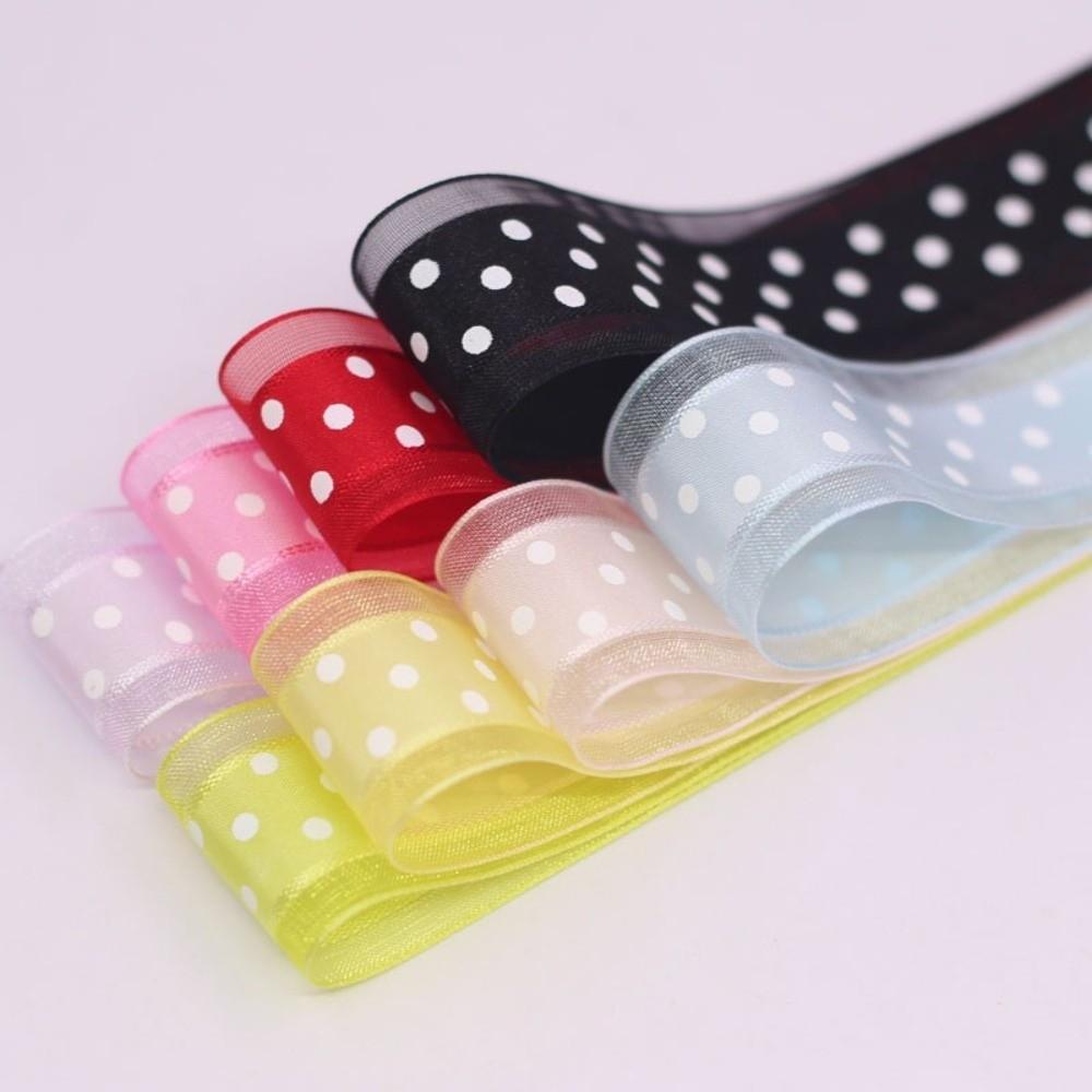 25mm 5meters Organza Ribbon Christmas Wedding Decor Hair Bow Polka Dots Ribbon Gift Bouquet Decoration DIY Sewing Fabric