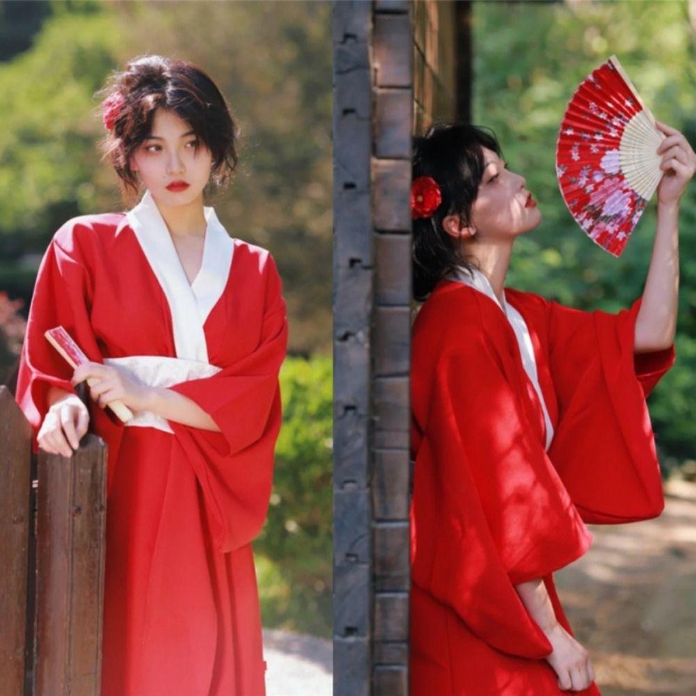Printed Floral Sakura Girl Kimono Dress Elegance Japanese Style Yukata Bathrobe Party