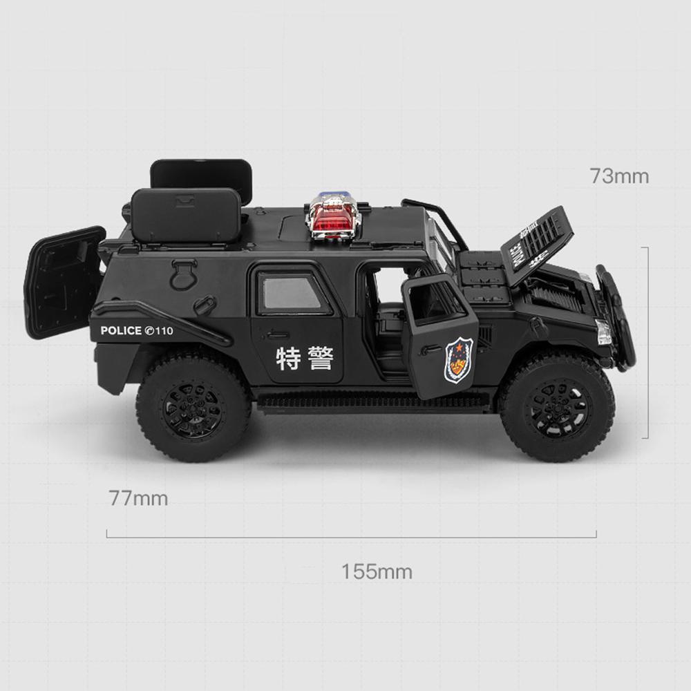 1:32 Dongfeng MengShi Sabertooth Model Police Car Toys Metal Diecast Off-road Vehicles Sound Light Pull Back for Boys Kids Gifts