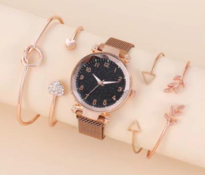 Classic Case Gypsy Digital Face Ladies Casual Versatile Watch Bracelet Set Quartz Watch