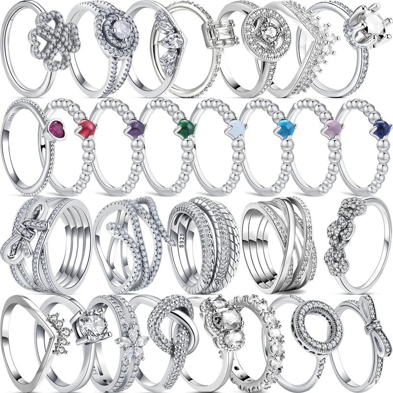 

Аутентичный Новый Стерлингового Серебра 925 Сверкающая Корона Принцессы Навсегда Любовь Сердце Лук Узел CZ Круглый Круглый Палец Женские Ювелирные Изделия