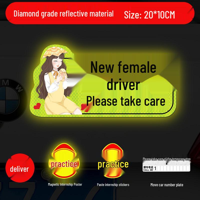 Magnetic Reflective Car Stickers for New Female Drivers