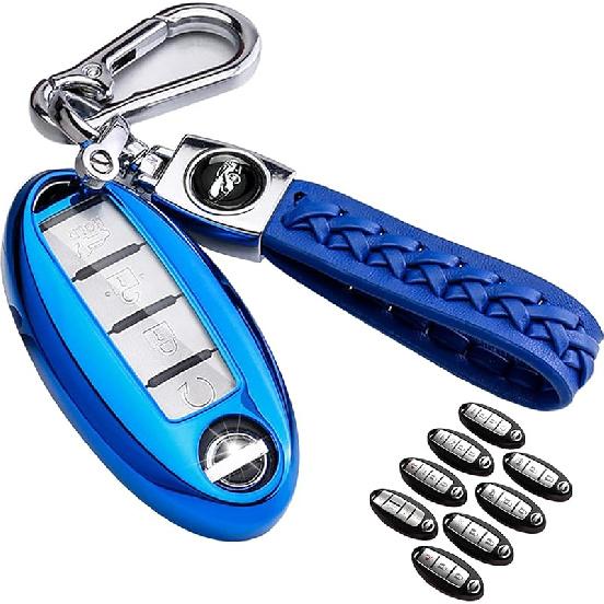 For Nissan Key Fob Cover Soft TPU 360 Degree Protection Key Case With Leather Keychain For Nissan Altima Maxima Murano Rogue Sentra 370Z Pathfinder
