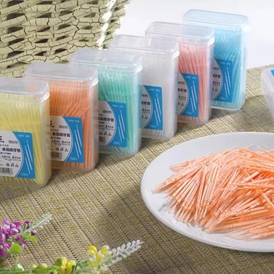 200 Stück/Box Zahnstocherbürste Kunststoff Einweg Interdentalbürste Doppelkopf Zahnseide-Stick für Haushalt Mundpflege-Werkzeuge