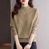 Mock Neck Knit Sweater Mom Pullover Elegant Base Layer Wool Blend Thermal Top Autumn Winter