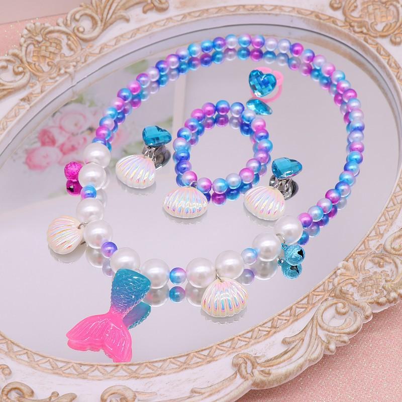 5Pcs/Set Mermaid Pearl Shell Necklace Pendant Earrings Rings Set Girl Princess Birthday Party Decorations Little Mermaid Accesso