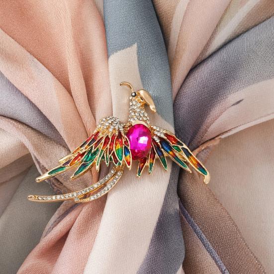 Strong Buckle Brooch Faux Crystal Colorful Phoenix Brooch, Rhinestone Animal Peacock Lapel Fade Resistant Pin, Cute Badge for Clothes Hat Bag