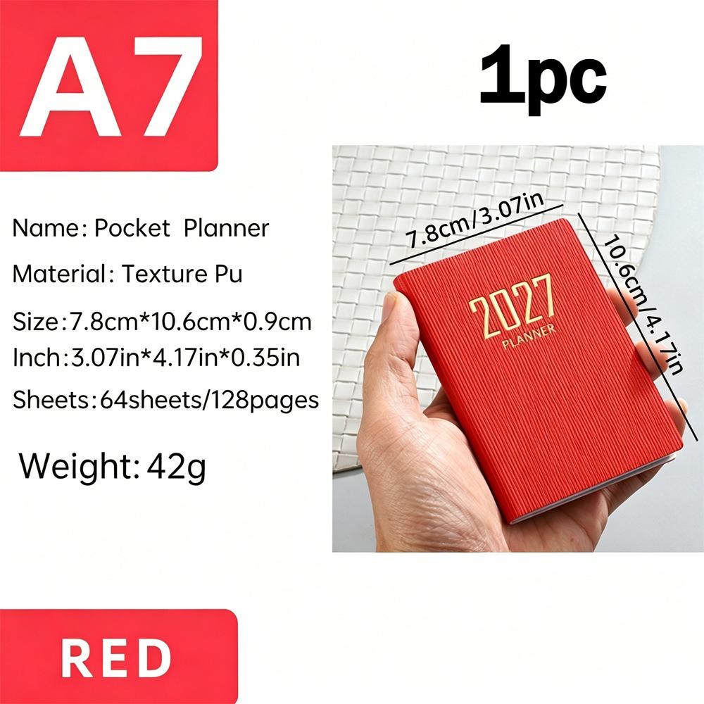 A7 2027 English Planner, 128-page Slim Weekly Notebook, 365-day Daily Planner Calendar, A7 Mini Portable Pocket Daily Planner