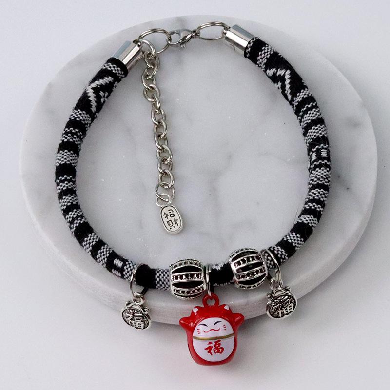Handmade pet hand-woven lucky cat collar cartoon bell jewelry neck ring hand-woven
