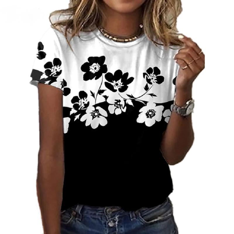 Casual Fashion Women's T-shirt Summer Loose Women's Floral Top 3D Abstract Pattern Shirt