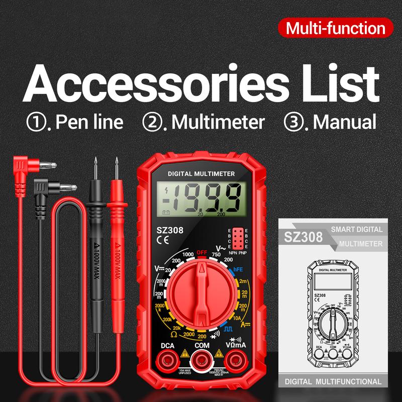 SZ308 1999 Counts Digital Multimeter Square Wave Tester Buzzer HFE Triode AC/DC Voltage Current Resistance Test Tool