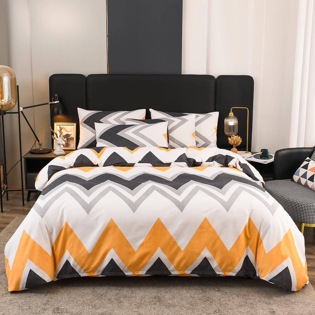 

Yellow Grey White Wave Duvet Cover Set Kids Teens Microfiber Reversible Quilt Comforter Cover Modern Bedding EU Single-135x200