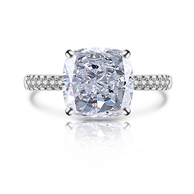 2026 European and American Explosive Flash Ice Flower Cutting Ring Color Treasure High Carbon Diamond Square Diamond Ring Resizable