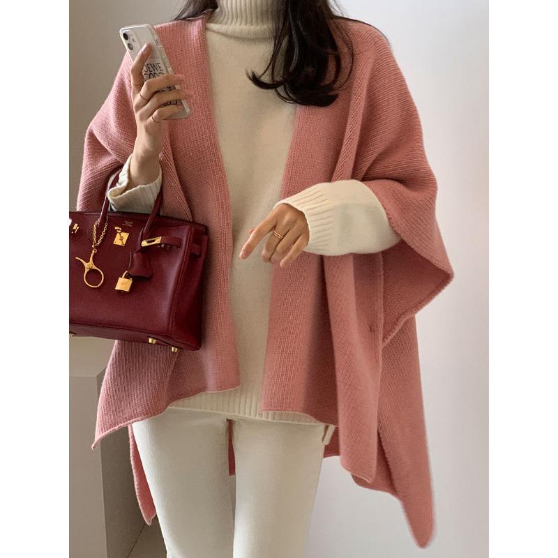 

Модный свободный вязаный кардиган-шаль-куртка женский повседневный нежный элегантный свитер-накидка осень-зима простой однотонный пальто женская одежда One size