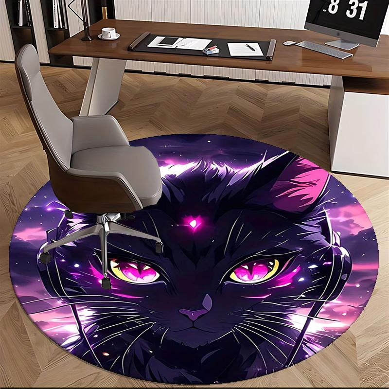 1 Stück Anime Katze Runder Teppich Bürostuhlmatte, Rutschfester Teppich für Heimdekoration, Wohnzimmer, Schlafzimmer, Spielzimmer, Festivalgeschenk