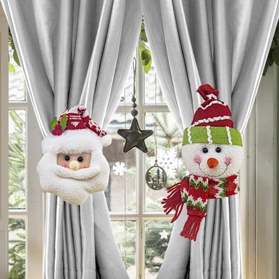 Christmas Curtain Tieback Buckle Snowman Santa Claus Curtain Holdback Fastener Xmas Window Decoration for Holiday Home Decor