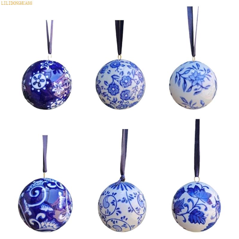 K1AE Handgefertigtes Blau-Weißes Keramik-Festivalschmuck-Set aus 6 Stück Elegante Weihnachtsdekorationen für den Baum