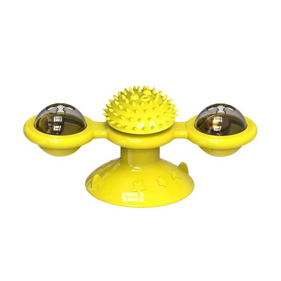 Windmill Cat Toy Interactive Spinner Pet Toys with Catnip And LED Light Cat Face Massage Brush with Suction Cup for Indoor Cats