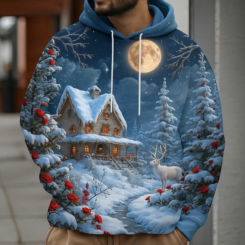 Men's Christmas Santa Claus 3D Print Hoodie, Festive Winter Design Hooded, Long Sleeve Hooded Style,Seasonal Holiday Casual Wear