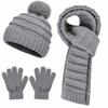 3Pcs/Set Pom Pom Knitted Scarf Gloves Set Soft Cozy Winter Hat Scarf Gloves Kit  2-5Y Baby Kids