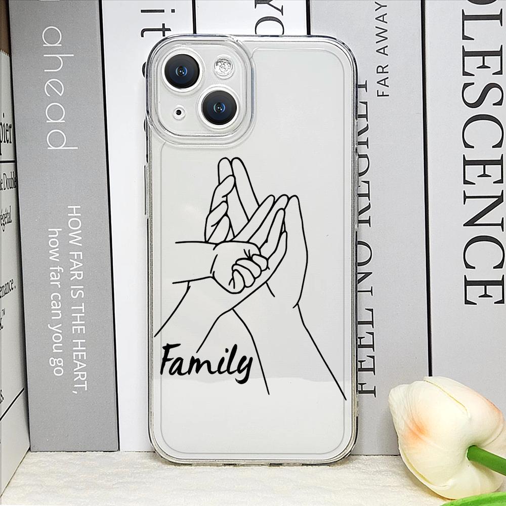Warm Family Holding Hands Couple Phone Case for IPhone 16 11 12 13 14 15 Pro Max 7 8Plus 16E X XS Clear Soft Cover Abstract Line