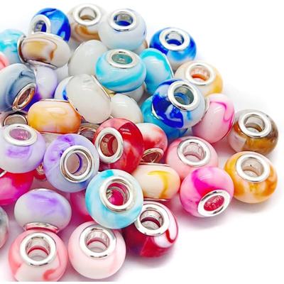 12/30/60 sztuk Europejskie Duże Otwory Lampwork Przekładki Koraliki Różne Europejskie Koraliki Rzemieślnicze Mieszane Kolory do DIY Naszyjnik Bransoletka Biżuteria Making