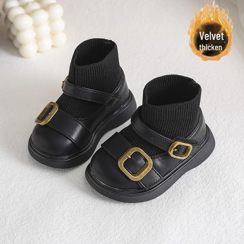 

Женские ботильоны: Нескользящие кожаные носки-ботинки, с бархатной подкладкой для зимы, весны и осени - Принцессный стиль для детей Size 24, Insole 15.5cm