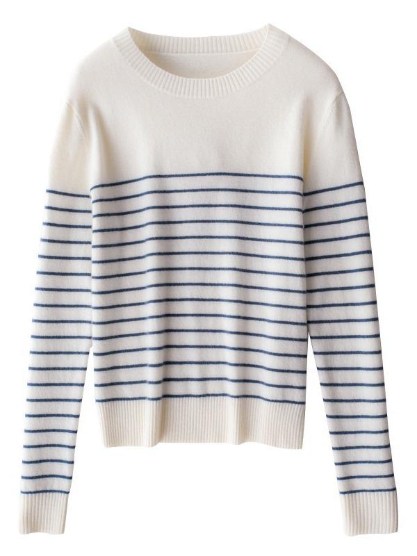 Women's Slim Fit Striped Pullover Sweater - 2024 Autumn/Winter Collection